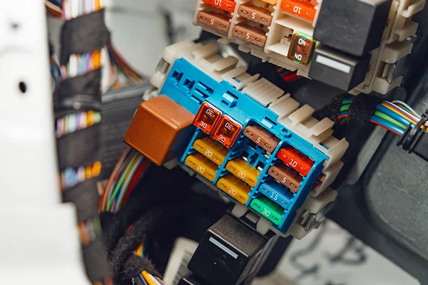 Multicolored fuses in vehicle's electrical fuse box