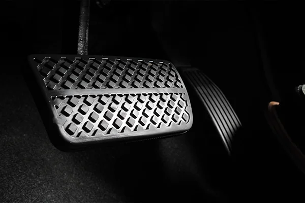 Close-up of brake pedal in footwell